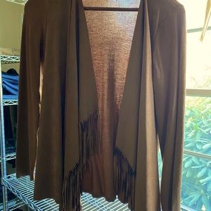 INC fringe suede cardigan